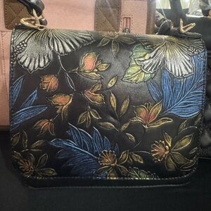 Floral Embroidered Black Handbag